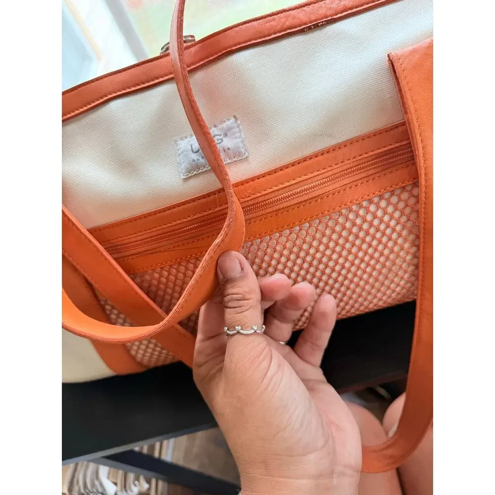 UGG Australia Orange Cream Coated Canvas Faux Leather Barrel Duffel Y2K Bag